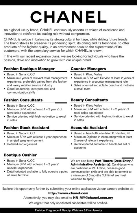 chanel jobs new jersey|chanel job description.